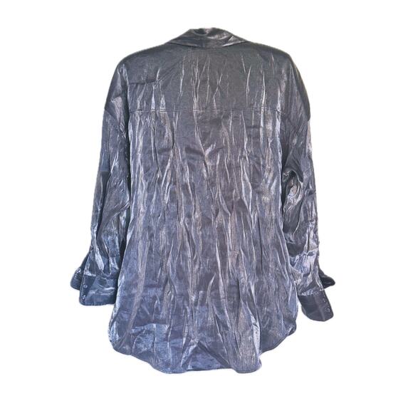H&M Silver Metallic Button-Up Blouse Small NYE - Picture 4 of 12